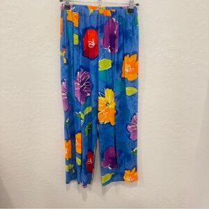 Jams World Pants Womens Small Floral Colorful Wide Loose Leg Artsy Vacation